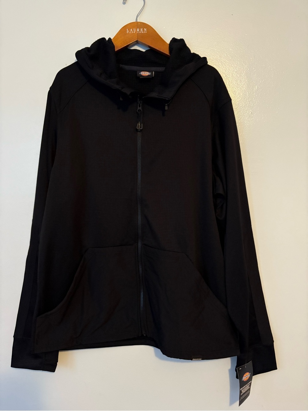 Dickies Black Men's Full-Zip Grid Knit Fleece Lined Hoodie Jacket